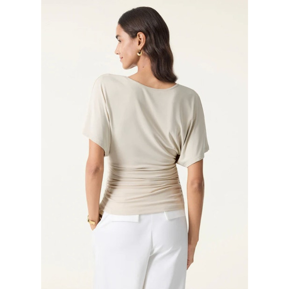 OGL Top Size M NEW Sandwashed Effortless Boatneck Batwing Sleeve Cream Ruches - Picture 2 of 14